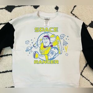Disney store Buzz Lightyear Toy Story kids unisex L 10/12 sweatshirt black white